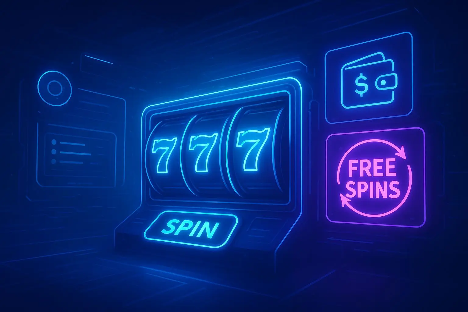 Illustration mit Free-Spin-Symbolen und Wallet-Elementen