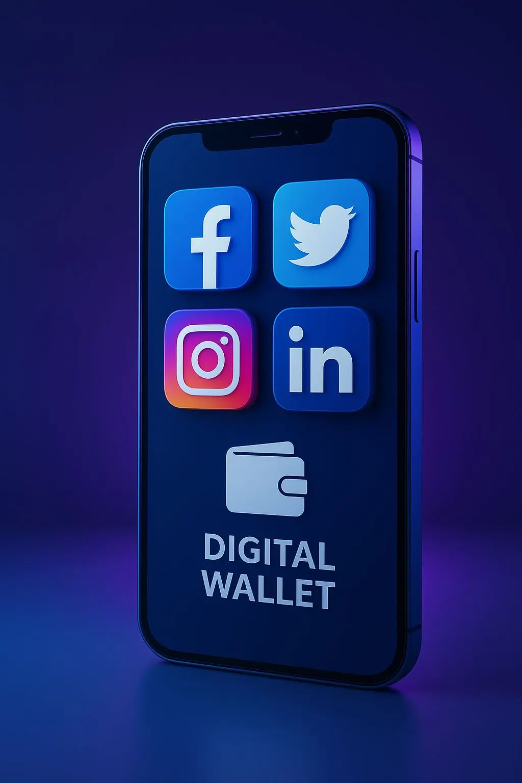 Smartphone mit Social-Media-Symbolen und Wallet-Thema