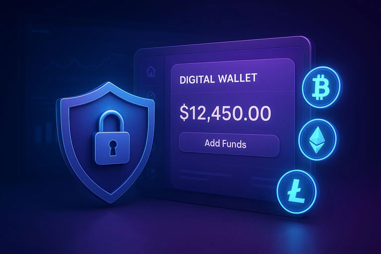 Sicherheit im Krypto Skrill Casino mit Schloss, Wallet und Kryptowährungen