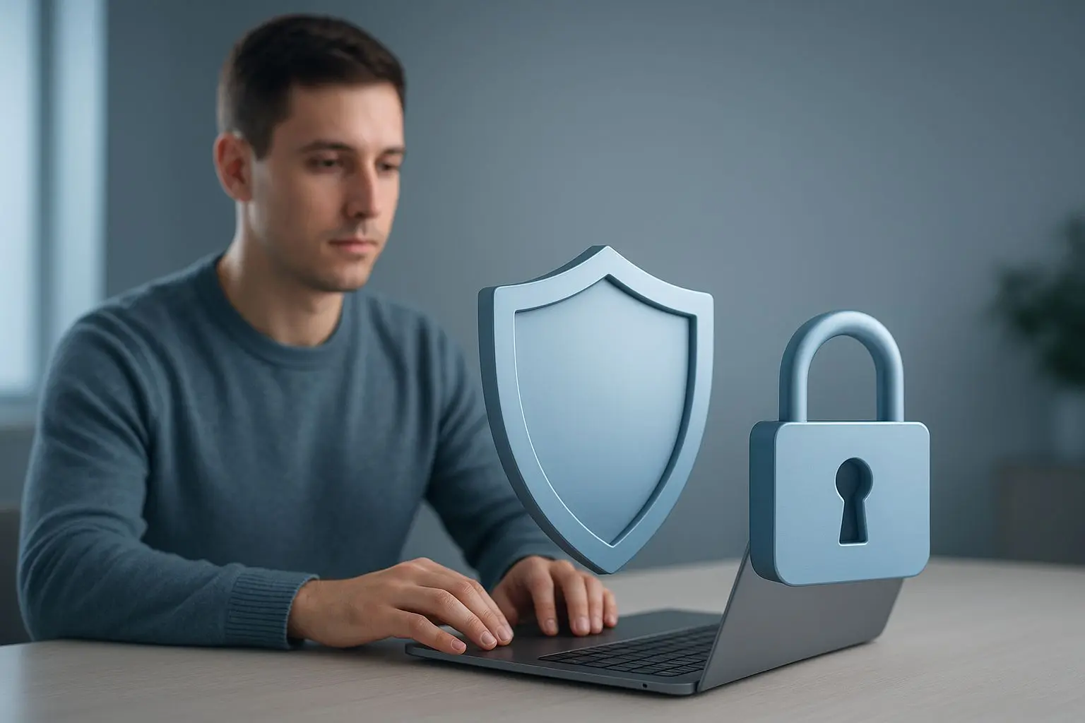 Sicherheitssymbol und ruhiger Spieler bei digitaler Unterhaltung