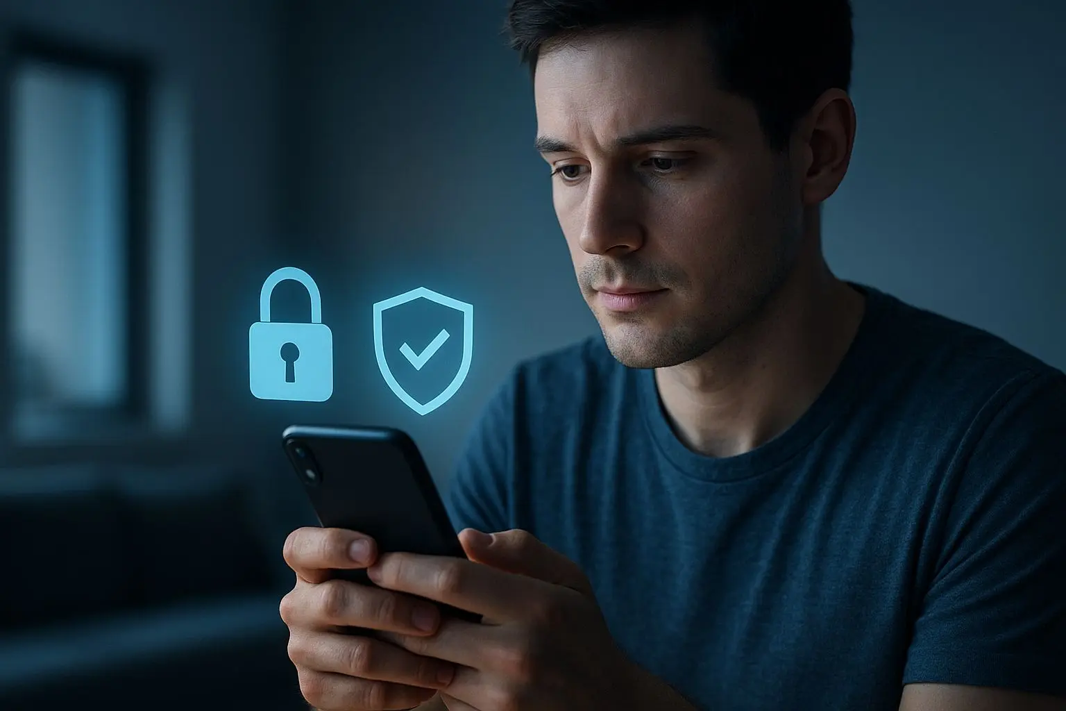 Sicheres mobiles Spielen mit Smartphone und Schutzsymbolen