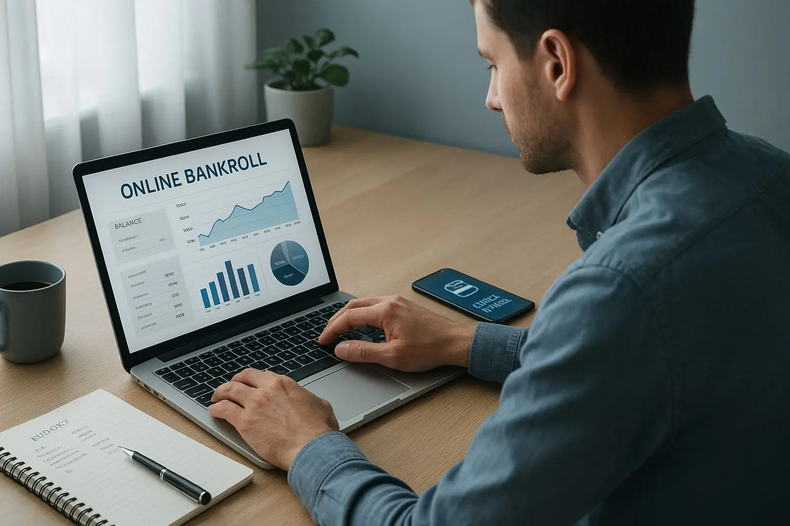 Spieler prüft verantwortungsvoll seine Bankroll mit digitalem Wallet