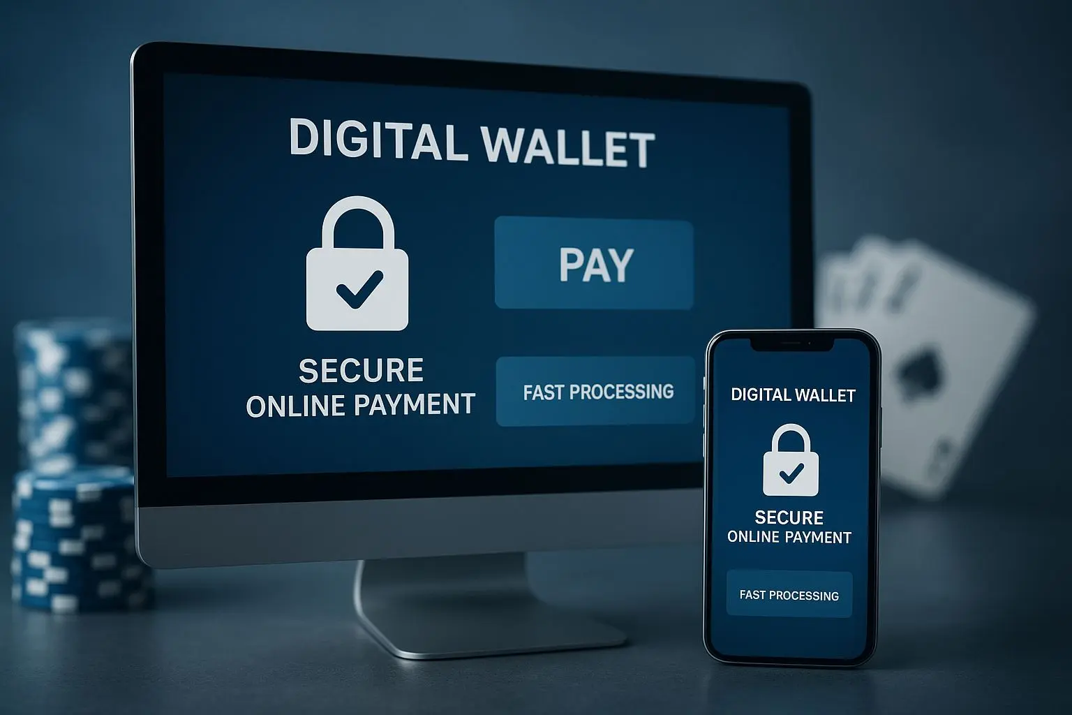 Digitales Wallet auf Desktop und Smartphone im Poker-Kontext
