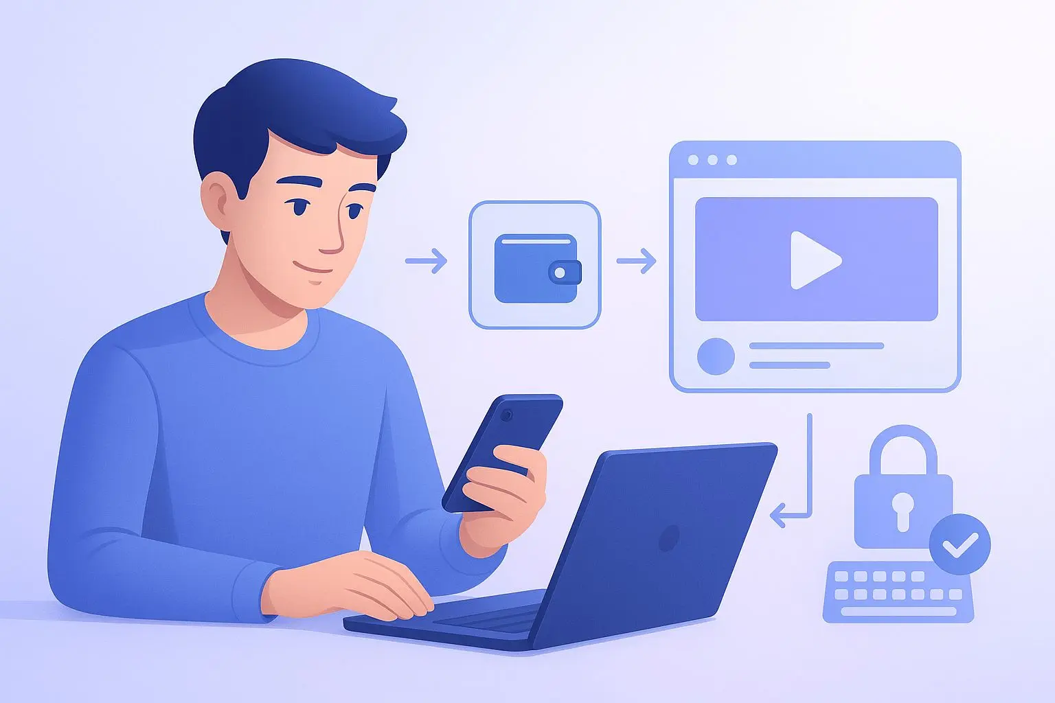 Schematischer Ablauf einer digitalen Einzahlung vom Wallet zum Spielkonto