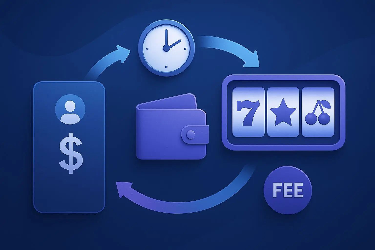 Grafische Darstellung von Geldfluss zwischen Wallet und Slot-Spiel