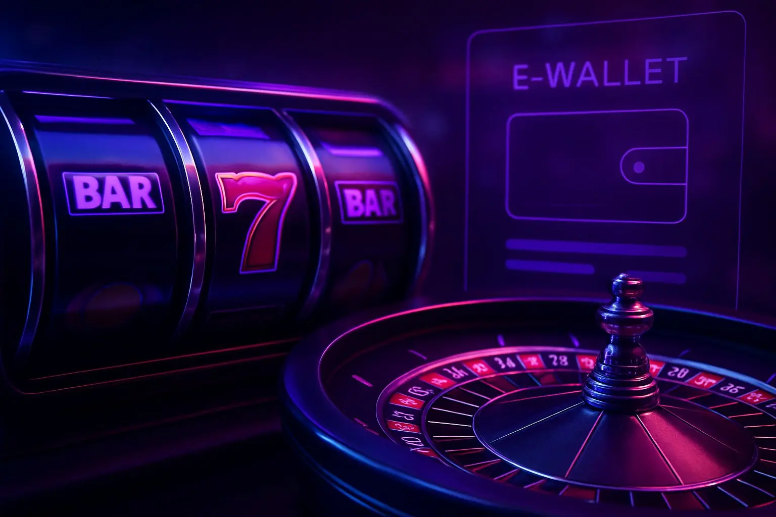 Slot-Rollen und Roulette mit digitaler Wallet-Optik