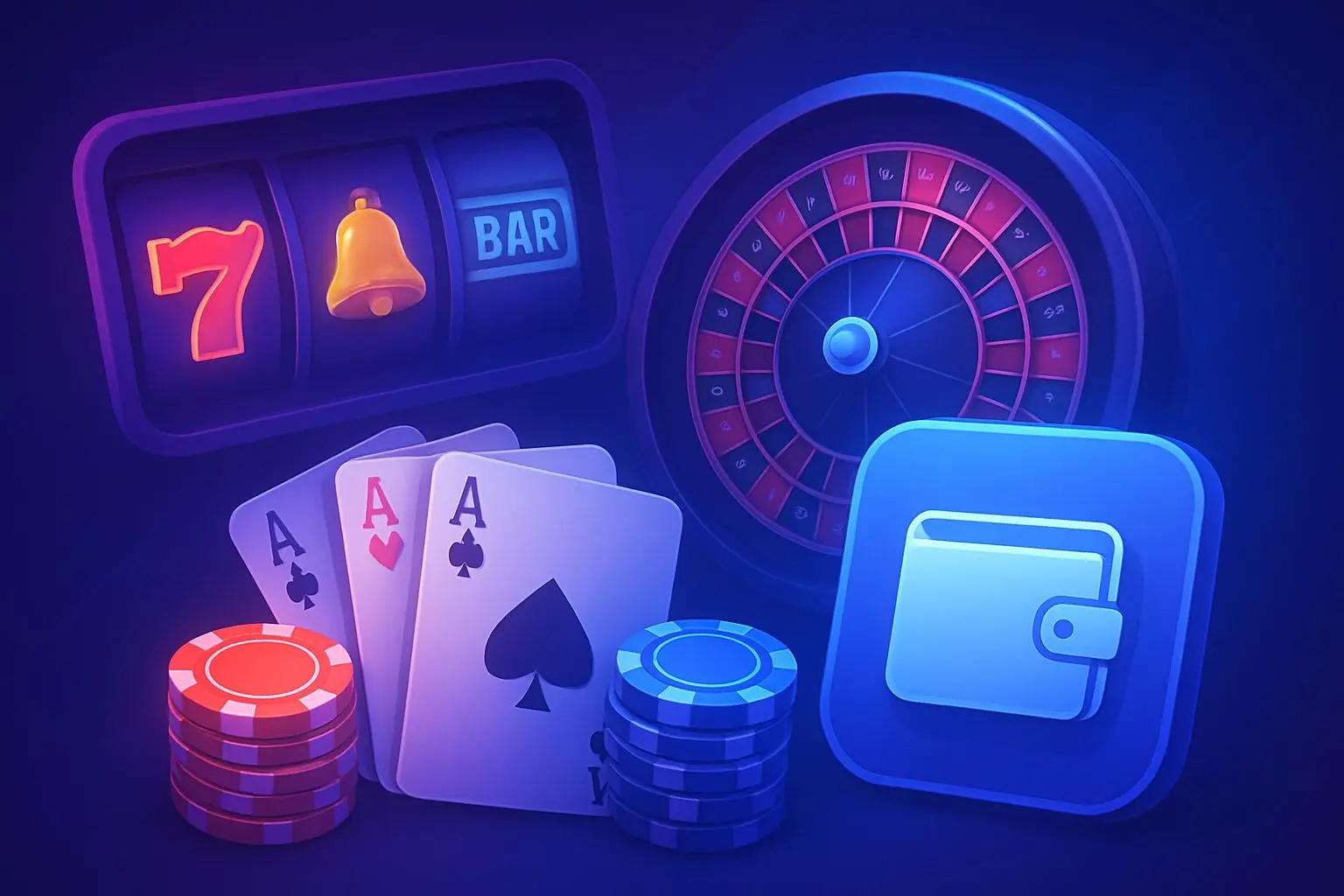 Verschiedene Online-Spielarten mit E-Wallet-Symbol