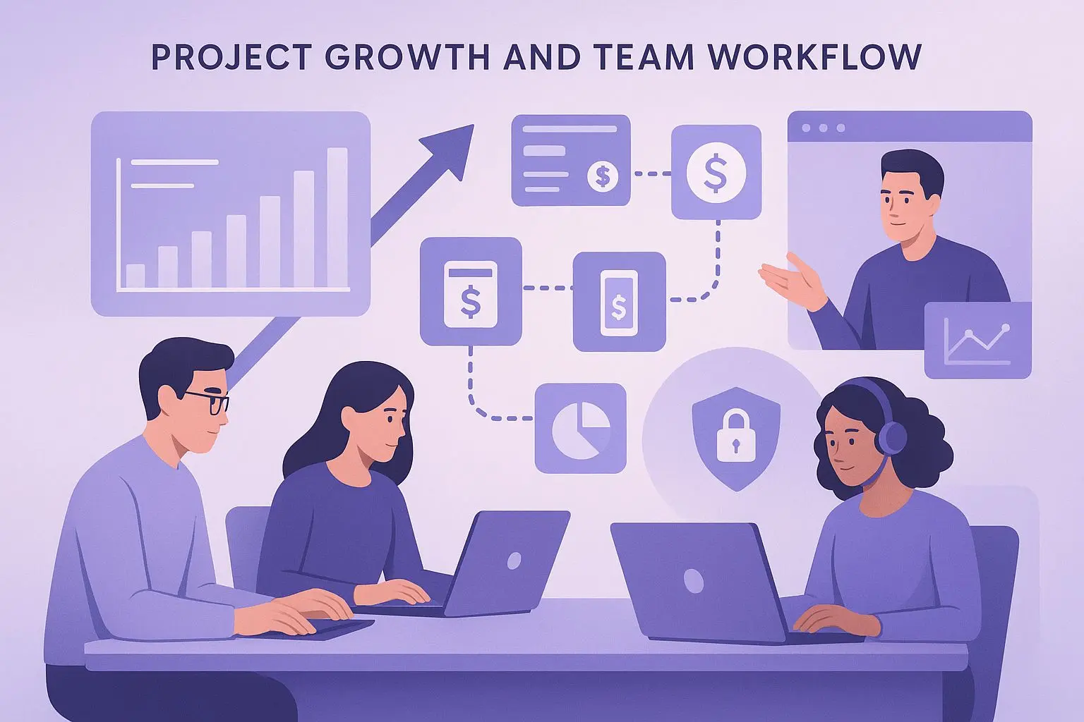 Illustration zu Wachstum, Timeline und Teamarbeit des Skrill-Projekts